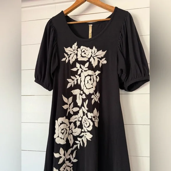 Anthropologie Uncle Frank Black Embroidered Scoop Neck Dress Women’s Size Medium - Picture 2 of 7